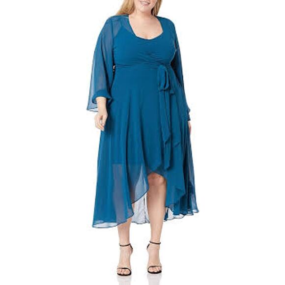 City Chic Dresses & Skirts - City Chic Plus Size Fleetwood Teal Chiffon Maxi Wrap Dress 14 US XS NWT Hi-Lo